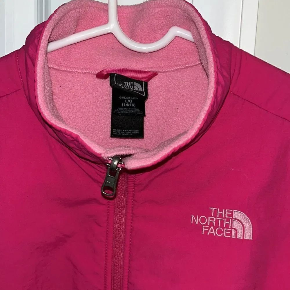 Pink Girls heavy North Face fleece zipper snowboard ski kids jacket L Denali